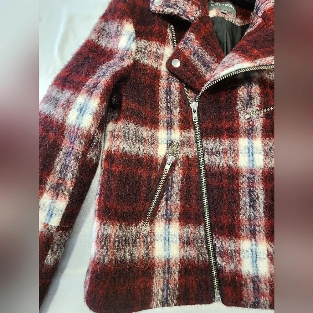 Slate & Stone Women's Plaid Wool-l Blend Biker Jacket, size Small